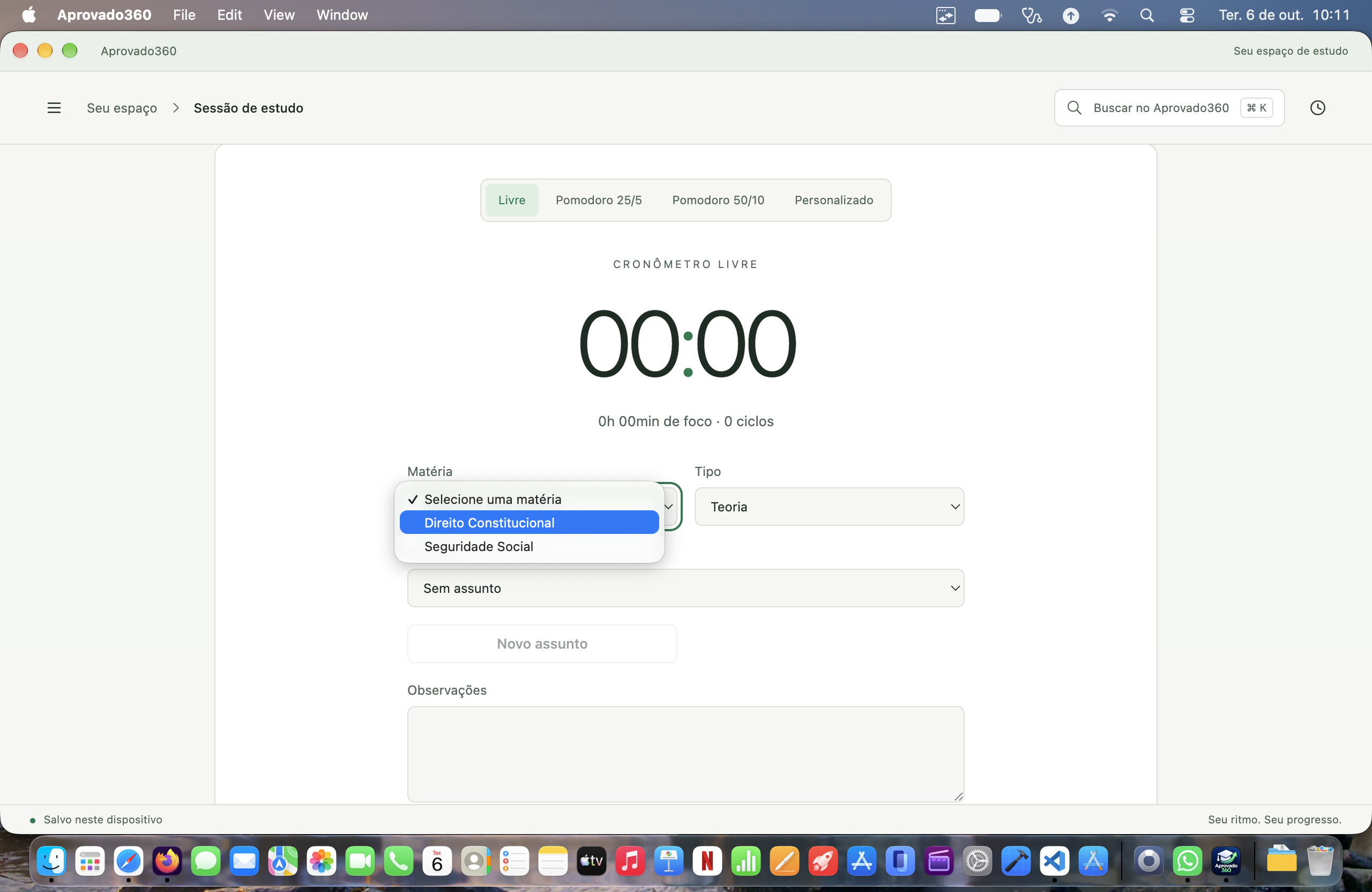 Aprovado360 — Cronômetro e Pomodoro