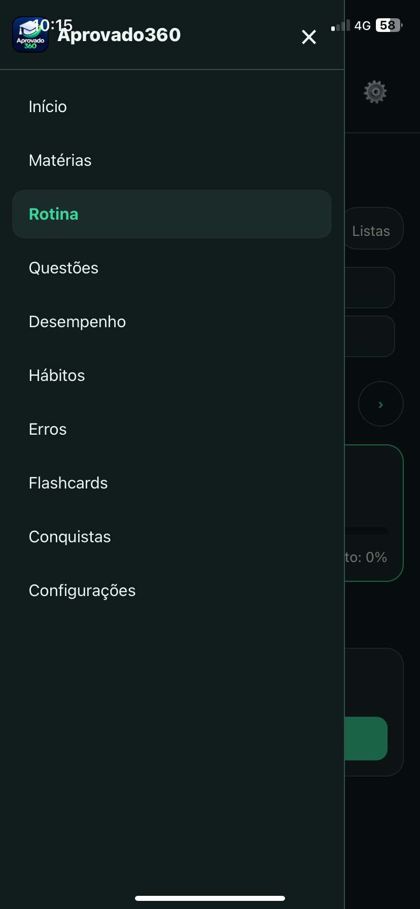 Aprovado360 — Menu de navegação