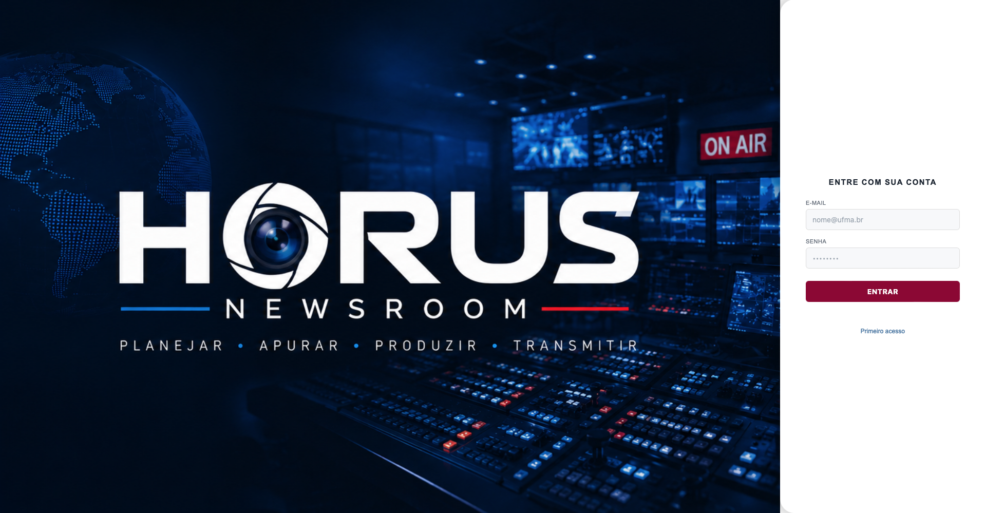 Tela principal do HORUS Newsroom