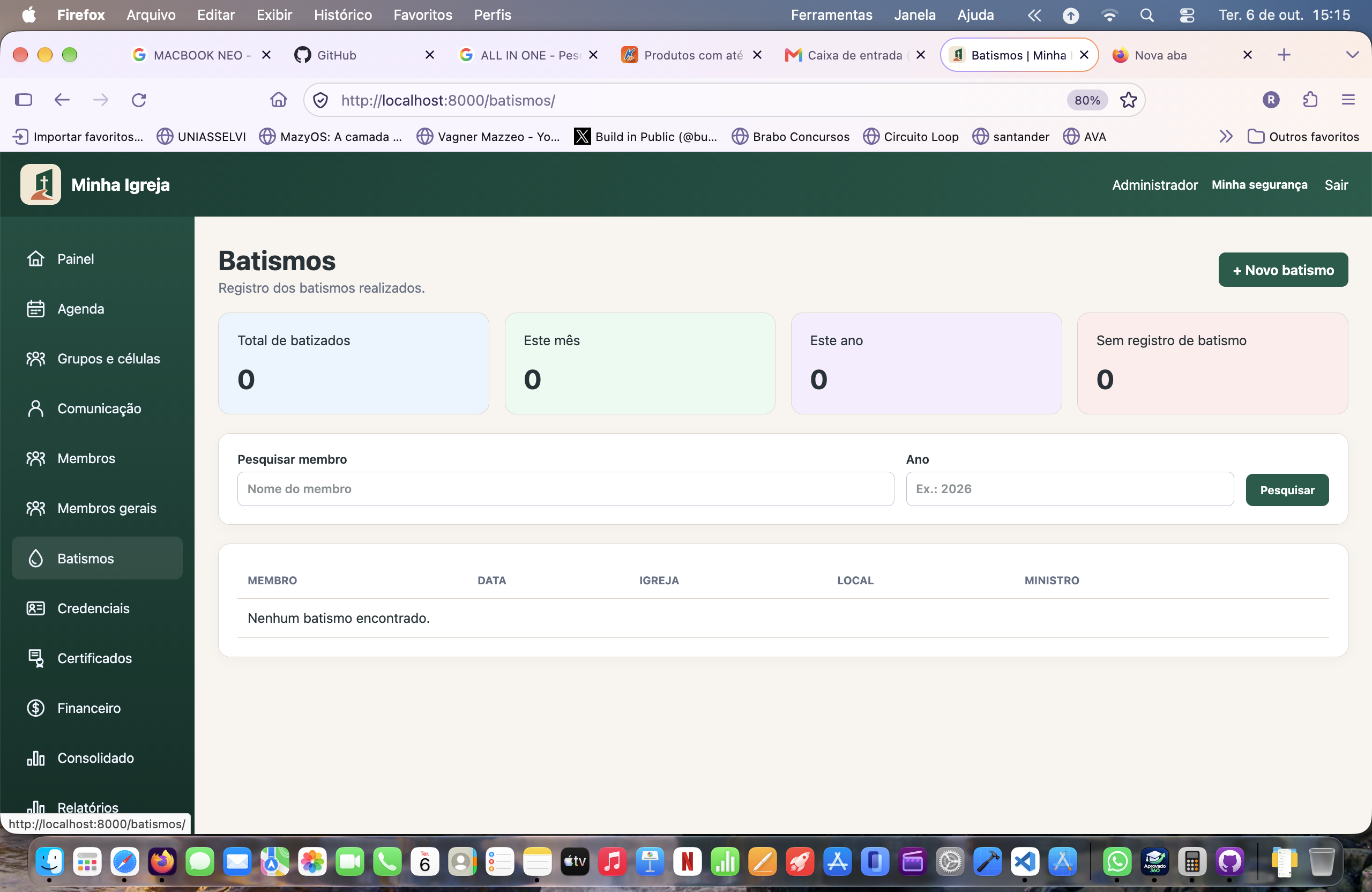 Zelar — Registros de batismos